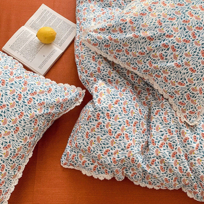 91家纺网 家纺一手货源 找家纺 澳萝拉 2021新款全棉小花边四件套 木槿