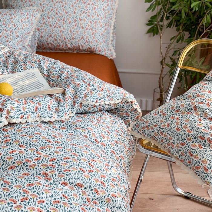 91家纺网 家纺一手货源 找家纺 澳萝拉 2021新款全棉小花边四件套 木槿