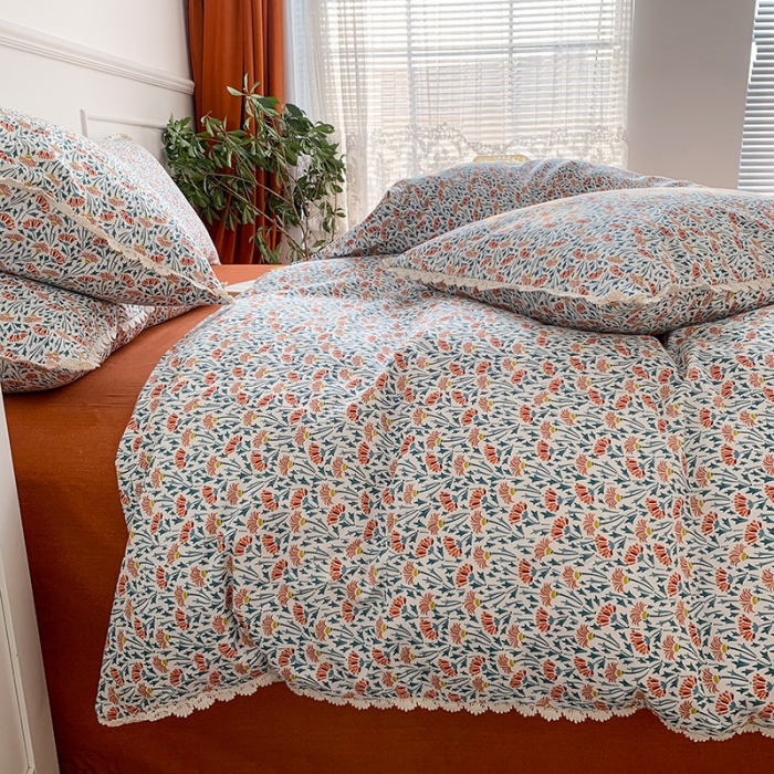 91家纺网 家纺一手货源 找家纺 澳萝拉 2021新款全棉小花边四件套 木槿