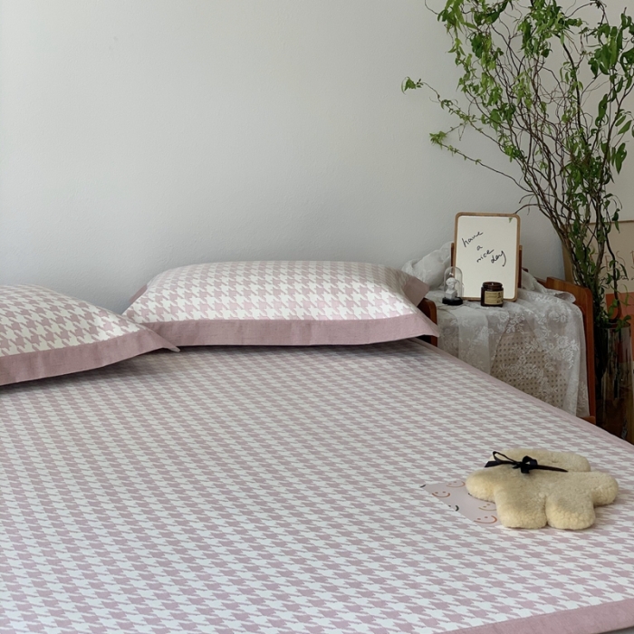 91家纺网 家纺一手货源 找家纺 时年 2021新款水洗提花冰丝凉席养生席 千鸟格-蜜粉