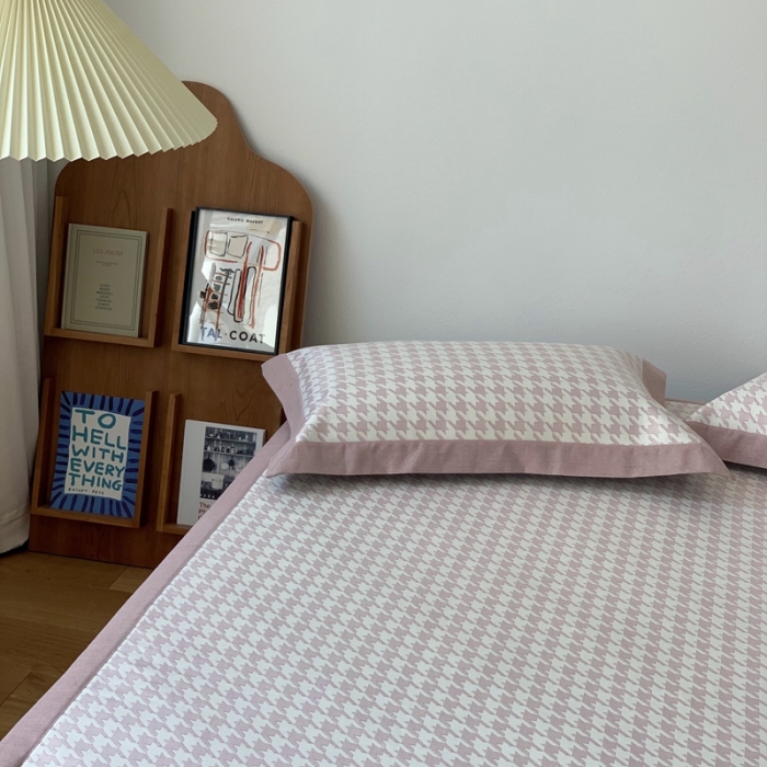 91家纺网 家纺一手货源 找家纺 时年 2021新款水洗提花冰丝凉席养生席 千鸟格-蜜粉