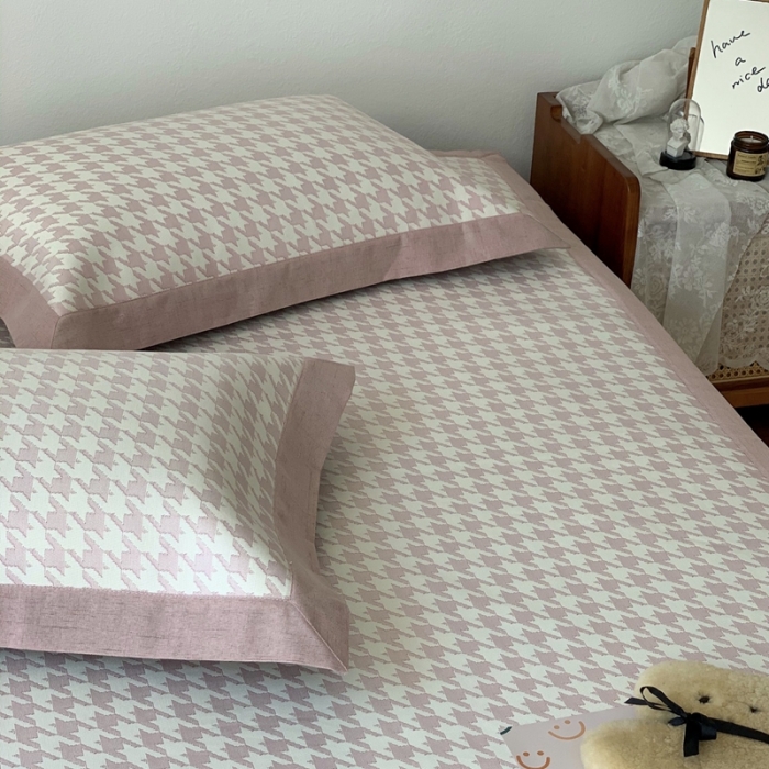 91家纺网 家纺一手货源 找家纺 时年 2021新款水洗提花冰丝凉席养生席 千鸟格-蜜粉