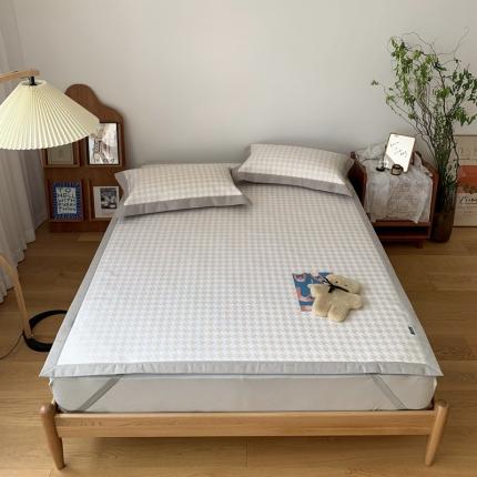 时年 2021新款水洗提花冰丝凉席养生席 千鸟格-奶黄