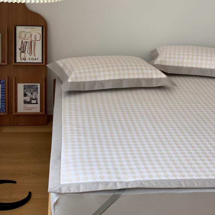 91家纺网 家纺一手货源 找家纺 时年 2021新款水洗提花冰丝凉席养生席 千鸟格-奶黄