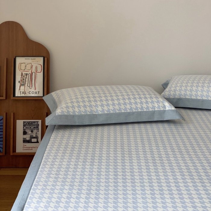 91家纺网 家纺一手货源 找家纺 时年 2021新款水洗提花冰丝凉席养生席 千鸟格-天蓝