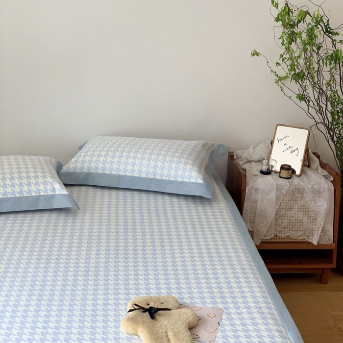 91家纺网 家纺一手货源 找家纺 时年 2021新款水洗提花冰丝凉席养生席 千鸟格-天蓝