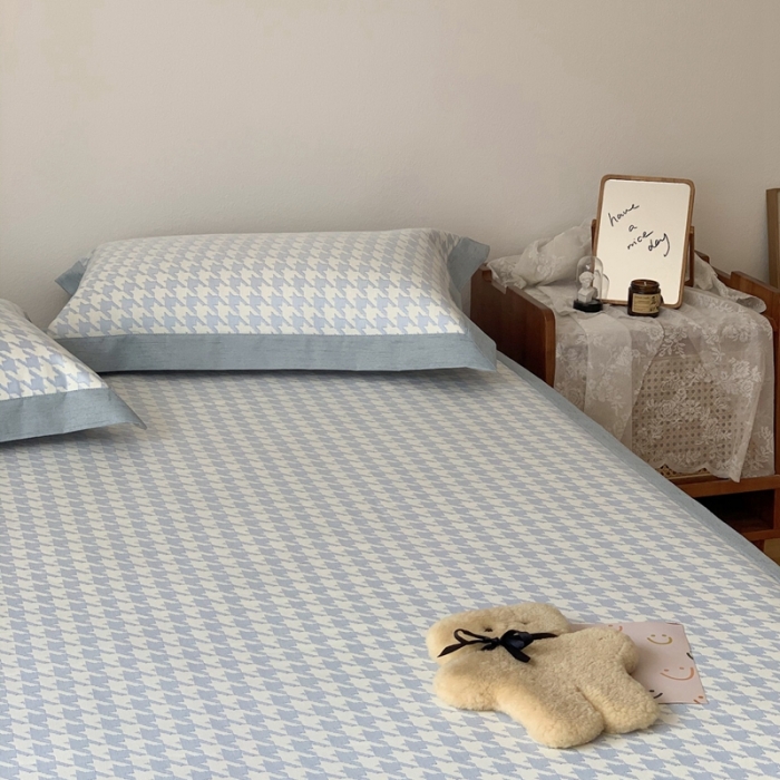 91家纺网 家纺一手货源 找家纺 时年 2021新款水洗提花冰丝凉席养生席 千鸟格-天蓝