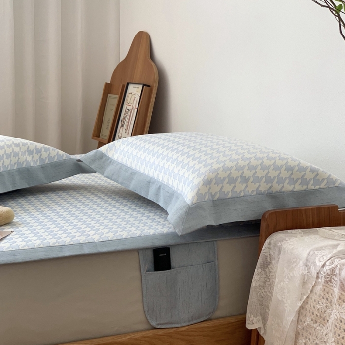 91家纺网 家纺一手货源 找家纺 时年 2021新款水洗提花冰丝凉席养生席 千鸟格-天蓝