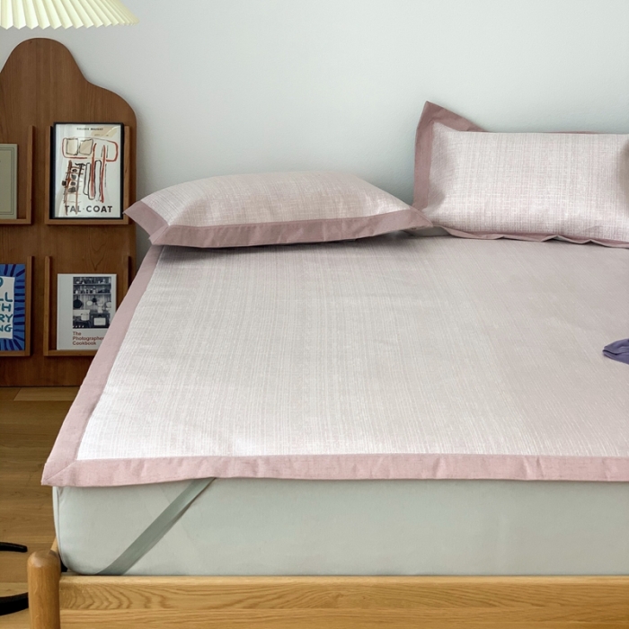 91家纺网 家纺一手货源 找家纺 时年 2021新款水洗提花冰丝凉席养生席 席纹-粉