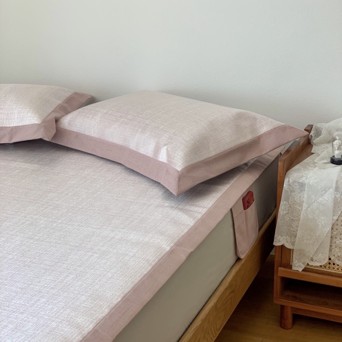 91家纺网 家纺一手货源 找家纺 时年 2021新款水洗提花冰丝凉席养生席 席纹-粉