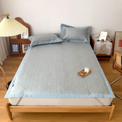 时年 2021新款水洗提花冰丝凉席养生席 席纹-蓝灰