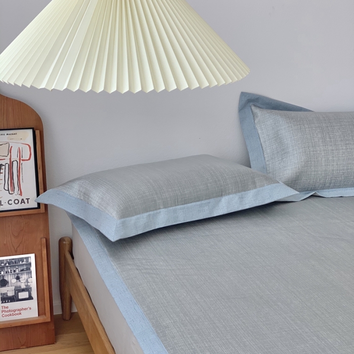 91家纺网 家纺一手货源 找家纺 时年 2021新款水洗提花冰丝凉席养生席 席纹-蓝灰