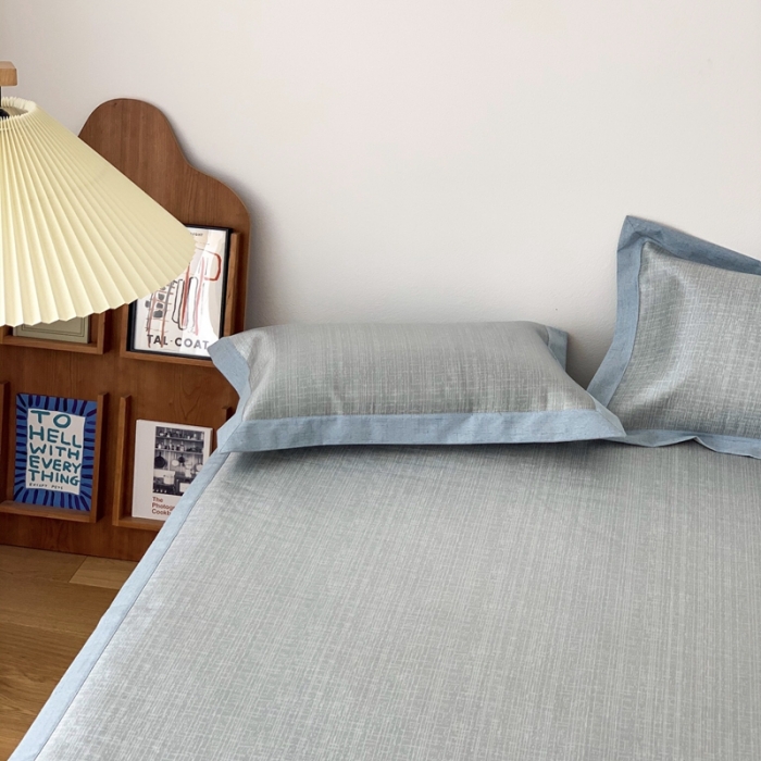 91家纺网 家纺一手货源 找家纺 时年 2021新款水洗提花冰丝凉席养生席 席纹-蓝灰