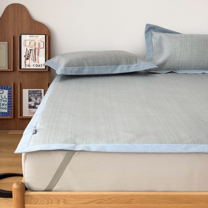 91家纺网 家纺一手货源 找家纺 时年 2021新款水洗提花冰丝凉席养生席 席纹-蓝灰