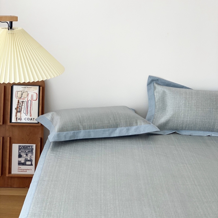 91家纺网 家纺一手货源 找家纺 时年 2021新款水洗提花冰丝凉席养生席 席纹-蓝灰