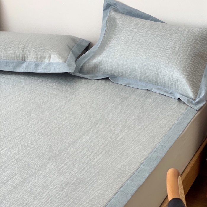 91家纺网 家纺一手货源 找家纺 时年 2021新款水洗提花冰丝凉席养生席 席纹-蓝灰