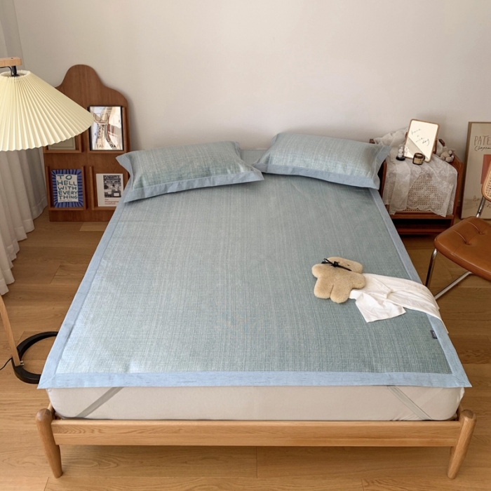 91家纺网 家纺一手货源 找家纺 时年 2021新款水洗提花冰丝凉席养生席 席纹-绿