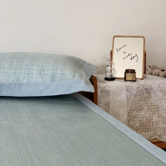 91家纺网 家纺一手货源 找家纺 时年 2021新款水洗提花冰丝凉席养生席 席纹-绿