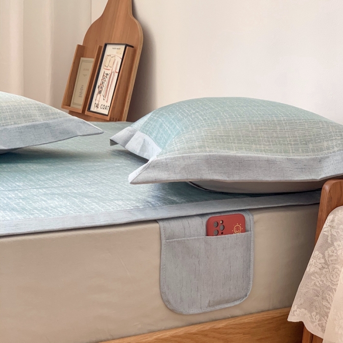 91家纺网 家纺一手货源 找家纺 时年 2021新款水洗提花冰丝凉席养生席 席纹-绿