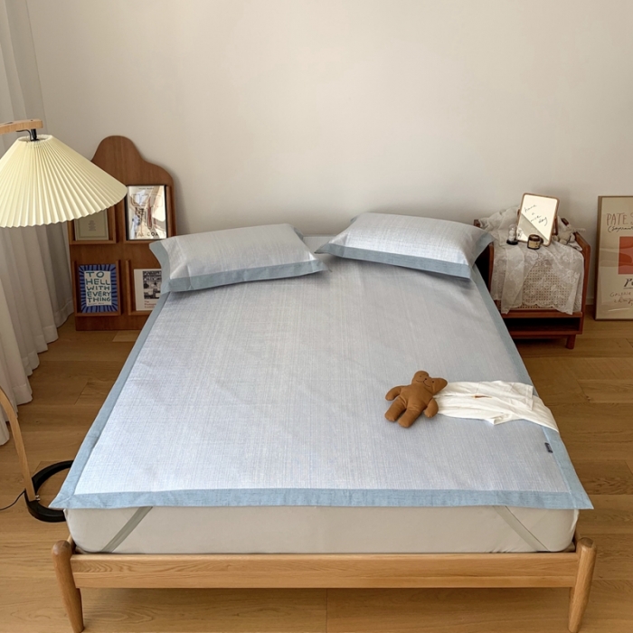 91家纺网 家纺一手货源 找家纺 时年 2021新款水洗提花冰丝凉席养生席 席纹-天蓝