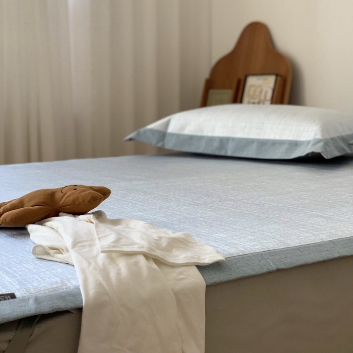 91家纺网 家纺一手货源 找家纺 时年 2021新款水洗提花冰丝凉席养生席 席纹-天蓝