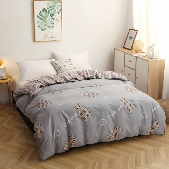 91家纺网 家纺一手货源 找家纺 晶缦家纺 2021新款秋冬款全棉12868单被套 小熊宝莉灰