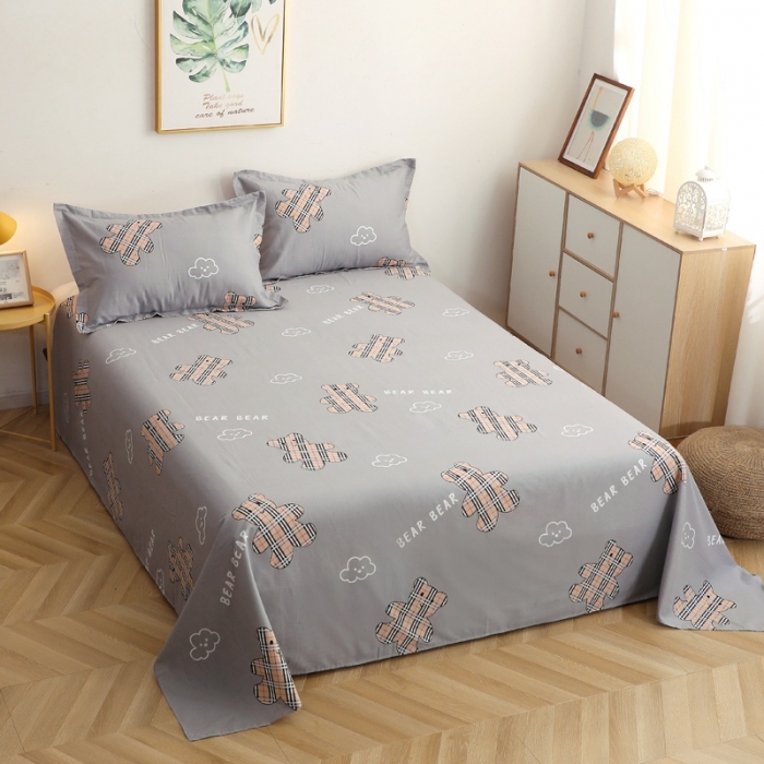 91家纺网 家纺一手货源 找家纺 晶缦家纺2021新款秋冬全棉12868多规格单床单小熊宝莉灰