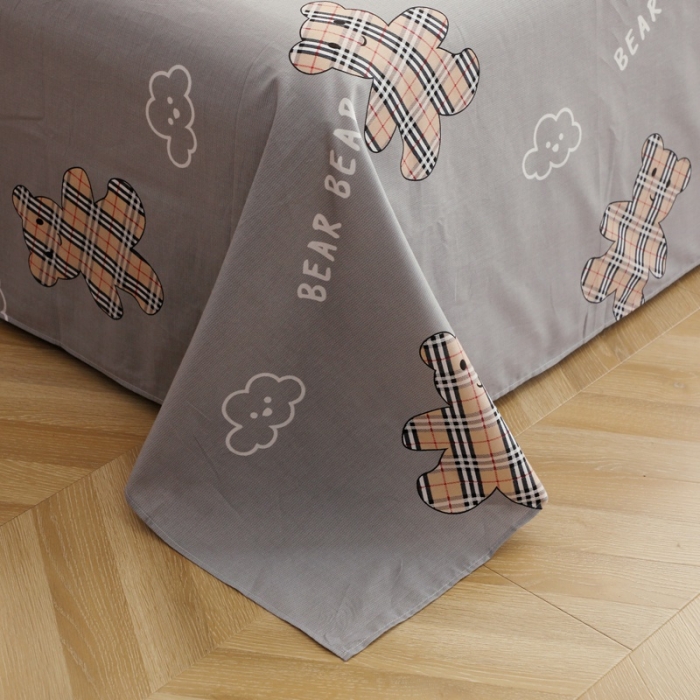 91家纺网 家纺一手货源 找家纺 晶缦家纺2021新款秋冬全棉12868多规格单床单小熊宝莉灰