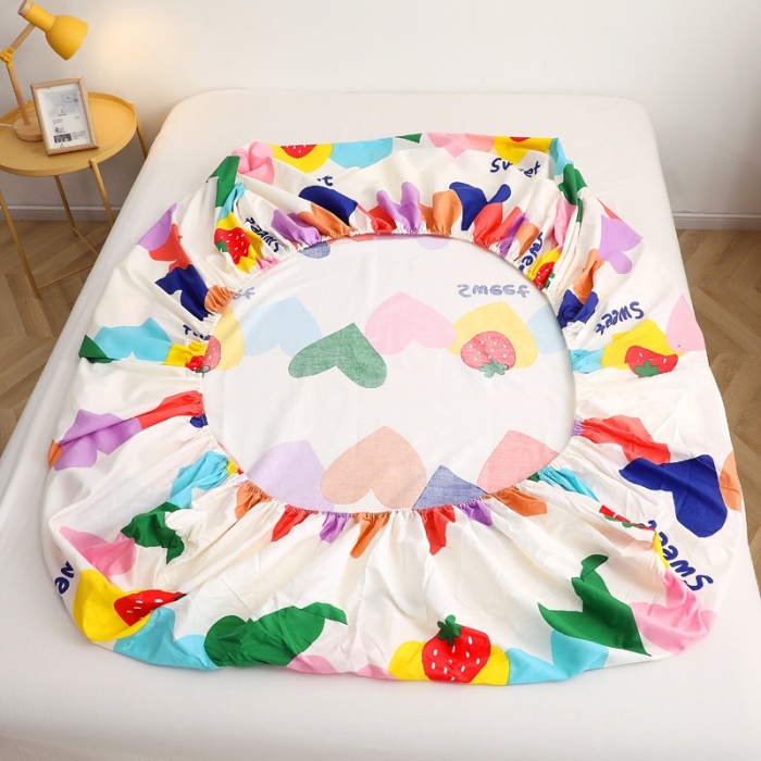 91家纺网 家纺一手货源 找家纺 晶缦家纺 2021新款秋冬款全棉12868多规格单床笠 爱心草莓