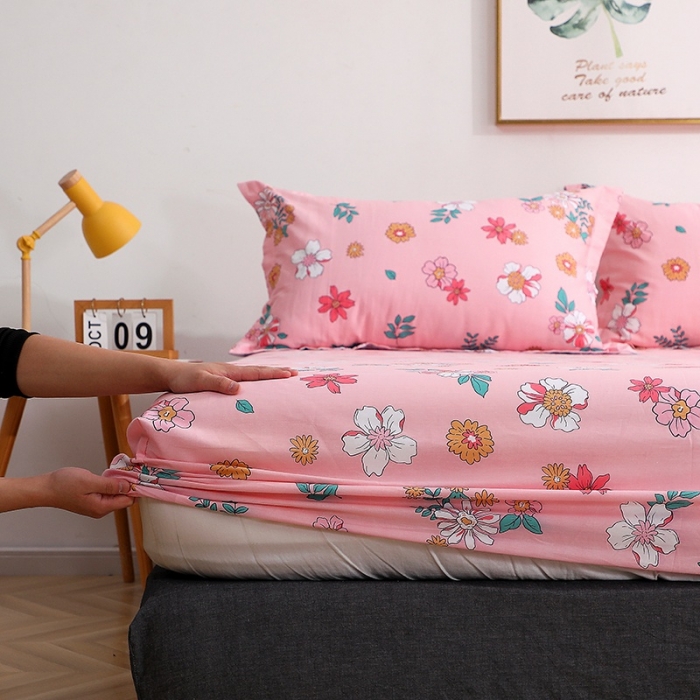 91家纺网 家纺一手货源 找家纺 晶缦家纺 2021新款秋冬款全棉12868多规格单床笠 梦里花粉