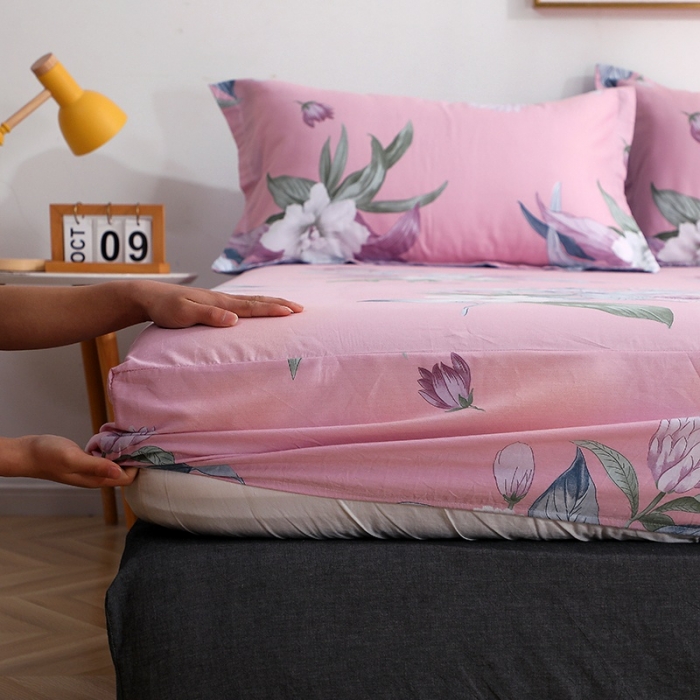 91家纺网 家纺一手货源 找家纺 晶缦家纺 2021新款秋冬款全棉12868多规格单床笠 沐雅清风粉