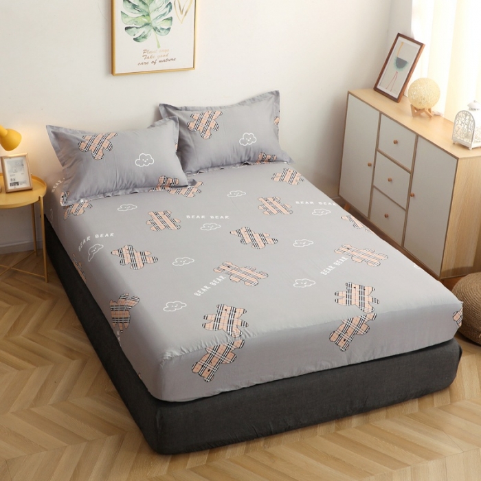 91家纺网 家纺一手货源 找家纺 晶缦家纺 2021新款秋冬款全棉12868多规格单床笠 小熊宝莉灰