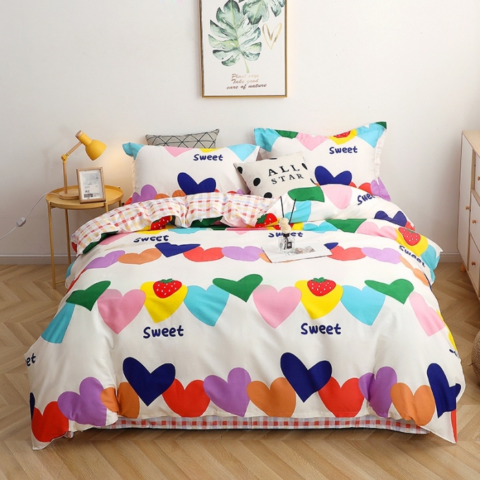 91家纺网 家纺一手货源 找家纺 晶缦家纺2021新款秋冬款全棉12868多规格四件套爱心草莓