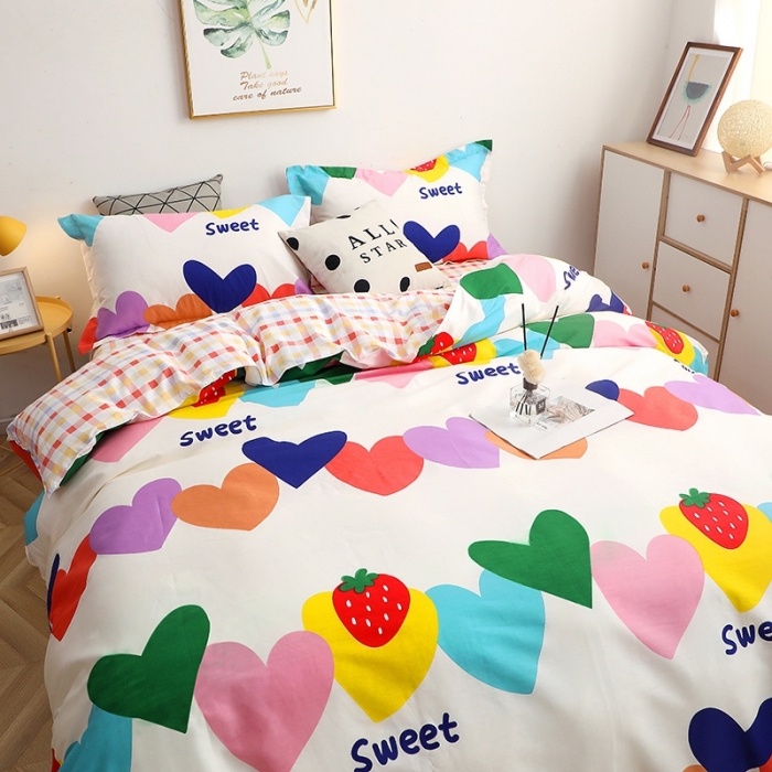 91家纺网 家纺一手货源 找家纺 晶缦家纺2021新款秋冬款全棉12868多规格四件套爱心草莓