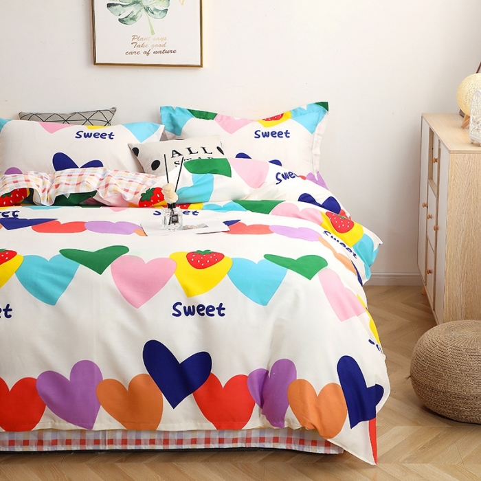 91家纺网 家纺一手货源 找家纺 晶缦家纺2021新款秋冬款全棉12868多规格四件套爱心草莓