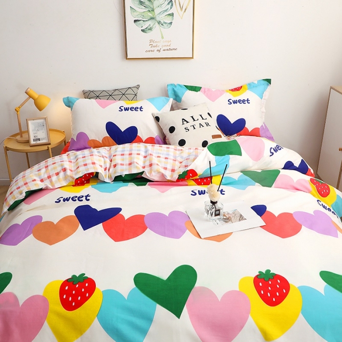 91家纺网 家纺一手货源 找家纺 晶缦家纺2021新款秋冬款全棉12868多规格四件套爱心草莓