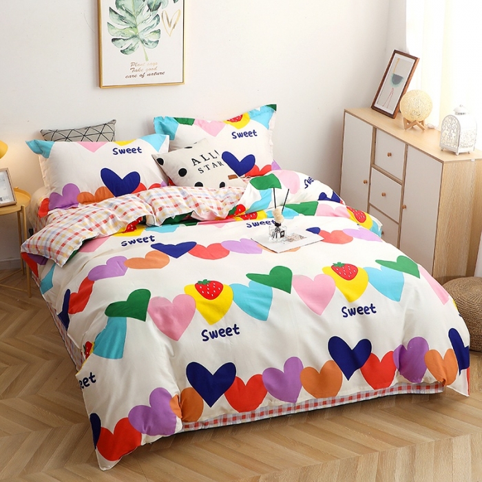 91家纺网 家纺一手货源 找家纺 晶缦家纺2021新款秋冬款全棉12868多规格四件套爱心草莓