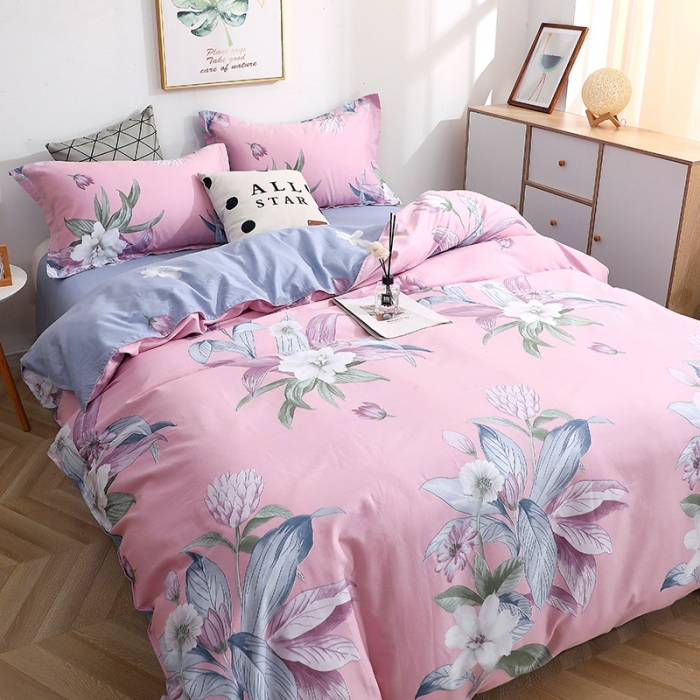 91家纺网 家纺一手货源 找家纺 晶缦家纺 2021秋冬全棉12868多规格四件套 沐雅清风粉