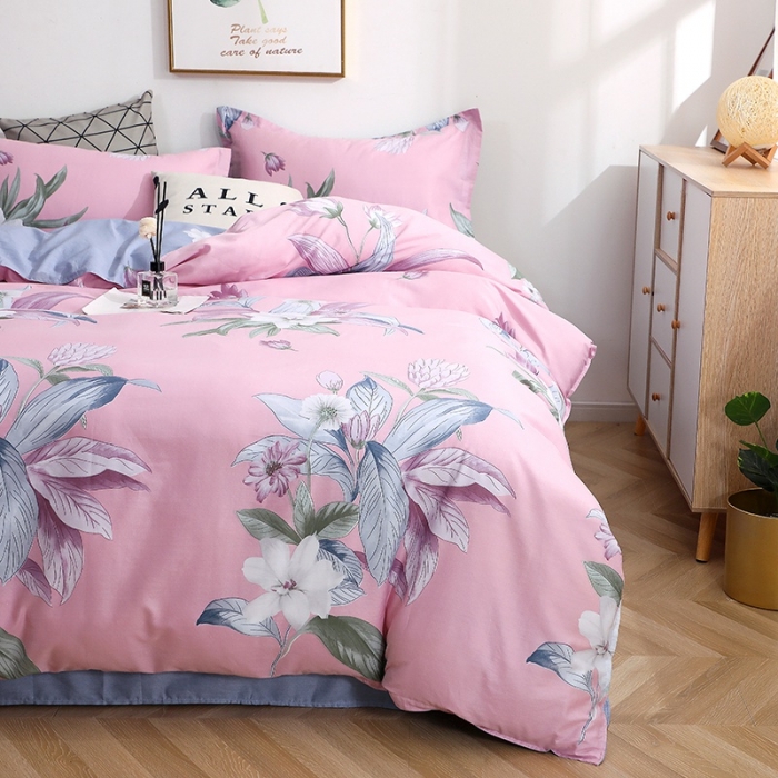 91家纺网 家纺一手货源 找家纺 晶缦家纺 2021秋冬全棉12868多规格四件套 沐雅清风粉