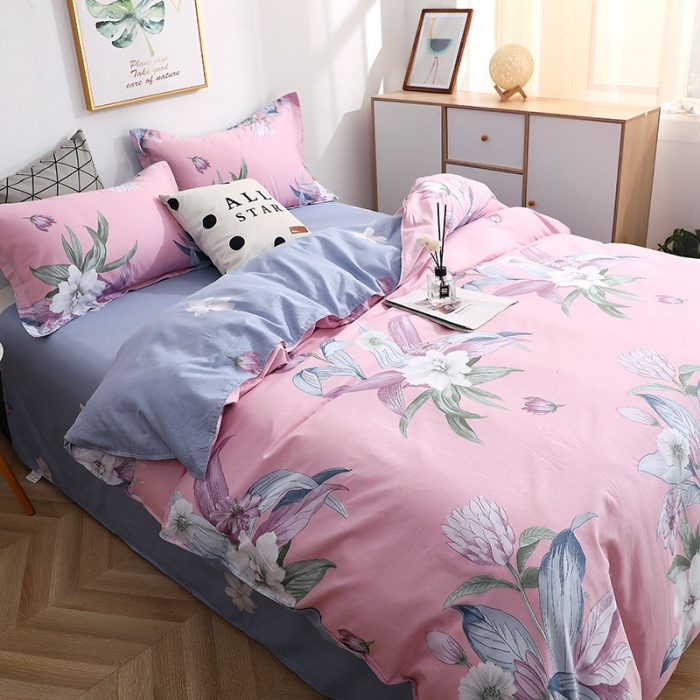 91家纺网 家纺一手货源 找家纺 晶缦家纺 2021秋冬全棉12868多规格四件套 沐雅清风粉