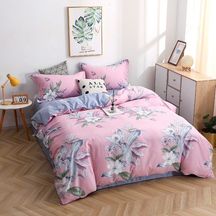 91家纺网 家纺一手货源 找家纺 晶缦家纺 2021秋冬全棉12868多规格四件套 沐雅清风粉