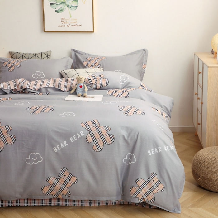 91家纺网 家纺一手货源 找家纺 晶缦家纺 2021秋冬全棉12868多规格四件套 小熊宝莉灰