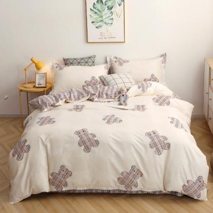 晶缦家纺2021新款秋冬款全棉12868多规格四件套熊宝贝米