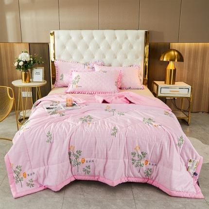 91家纺网 家纺一手货源 找家纺 情恒家纺 2025新款艾草驱蚊抗菌夏凉被 清新粉