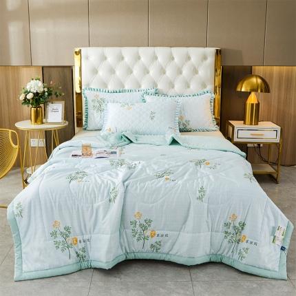 91家纺网 家纺一手货源 找家纺 情恒家纺 2025新款艾草驱蚊抗菌夏凉被 清新蓝