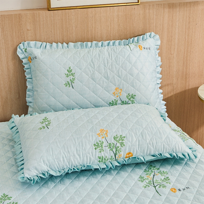 91家纺网 家纺一手货源 找家纺 情恒家纺  2025新款艾草驱蚊抗菌床裙夏被四件套 清新蓝