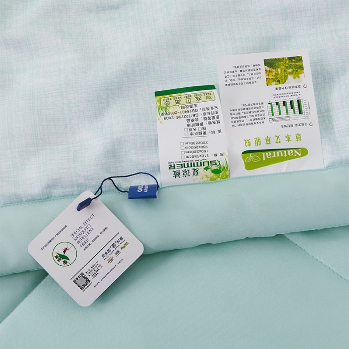 91家纺网 家纺一手货源 找家纺 情恒家纺  2025新款艾草驱蚊抗菌床裙夏被四件套 清新蓝