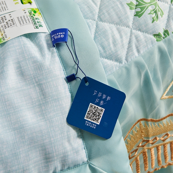 91家纺网 家纺一手货源 找家纺 情恒家纺  2025新款艾草驱蚊抗菌床裙夏被四件套 清新蓝