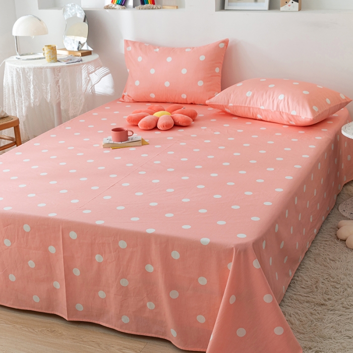 91家纺网 家纺一手货源 找家纺 梦家居 2021新款40s纯棉13372卡通单床单 波点浅粉