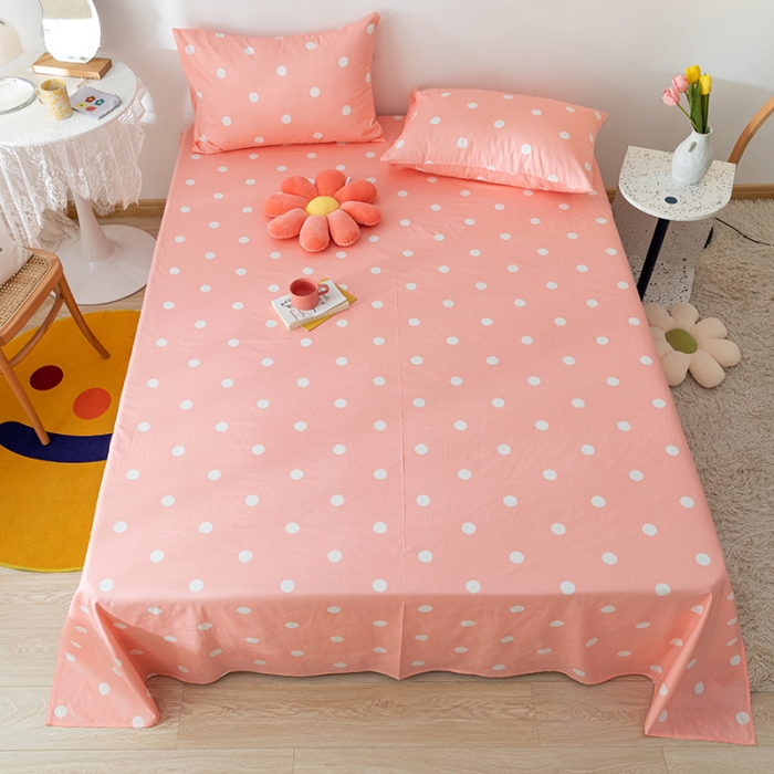 91家纺网 家纺一手货源 找家纺 梦家居 2021新款40s纯棉13372卡通单床单 波点浅粉